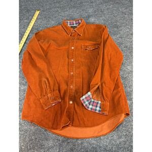Vintage AMD Corduroy Shirt Mens Lg Burnt Orange Plaid Lined Cotton Button down